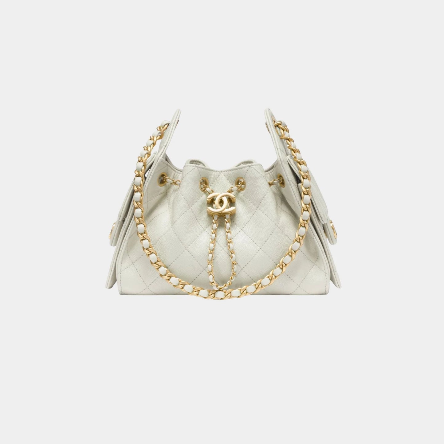 Chanel 25 Mini Handbag Grained Calfskin & Gold Tone Metal, light Green, Front 