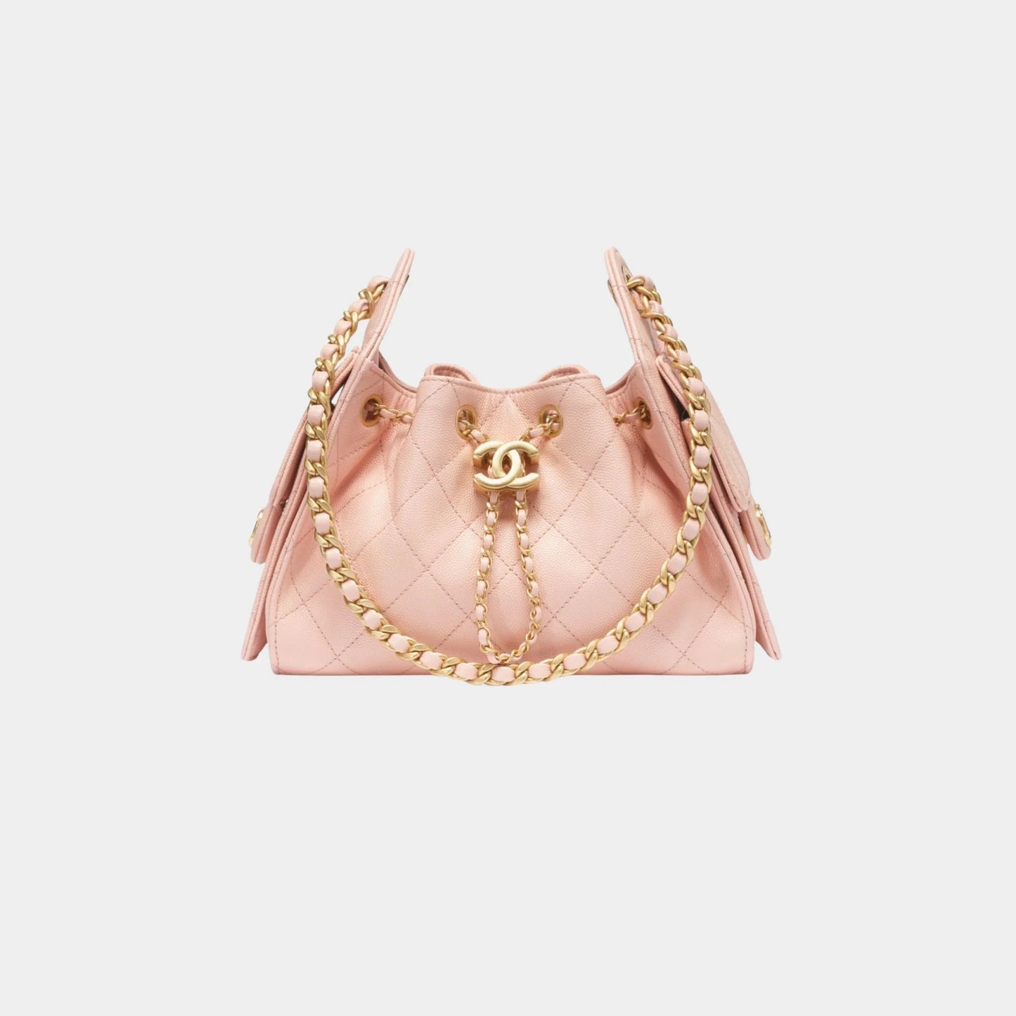 Chanel 25 Mini Handbag Grained Calfskin & Gold Tone Metal, light Pink , Front 