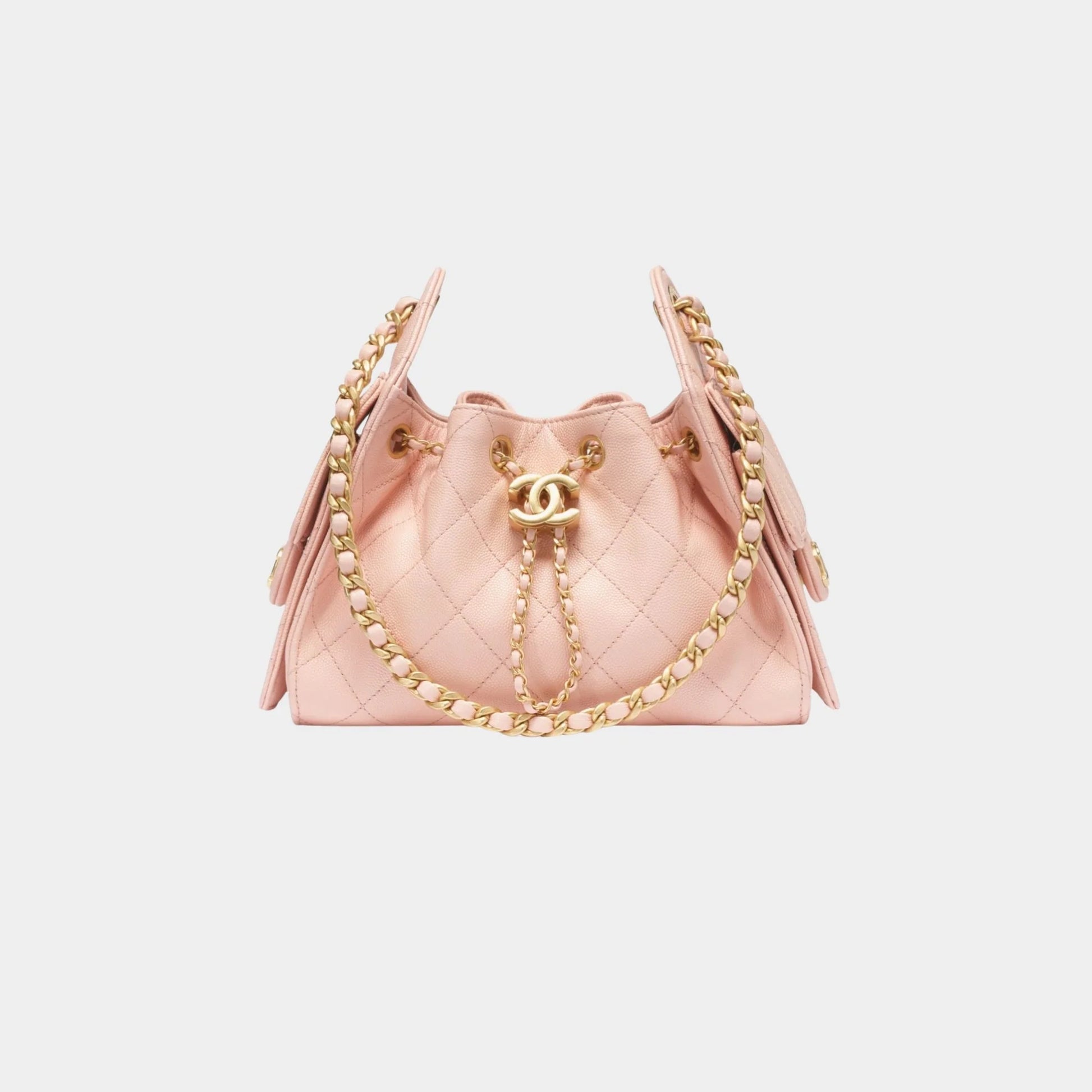 Chanel 25 Mini Handbag Grained Calfskin & Gold Tone Metal, light Pink , Front 