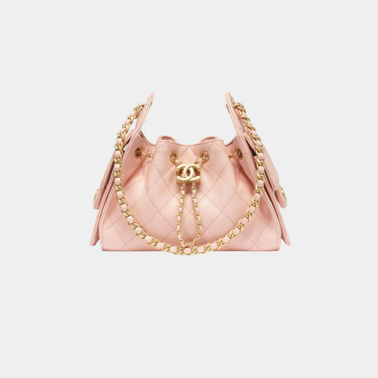 Chanel 25 Mini Handbag Grained Calfskin & Gold Tone Metal, light Pink , Front 