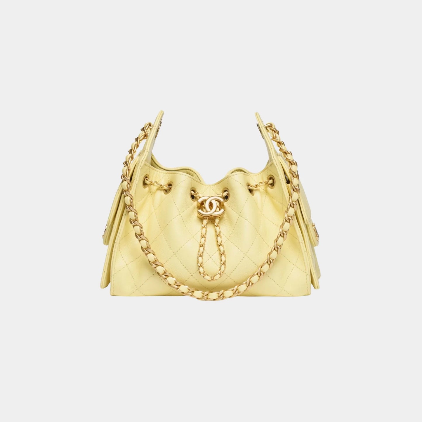 Chanel 25 Mini Handbag Grained Calfskin & Gold Tone Metal, light Yellow, Front 
