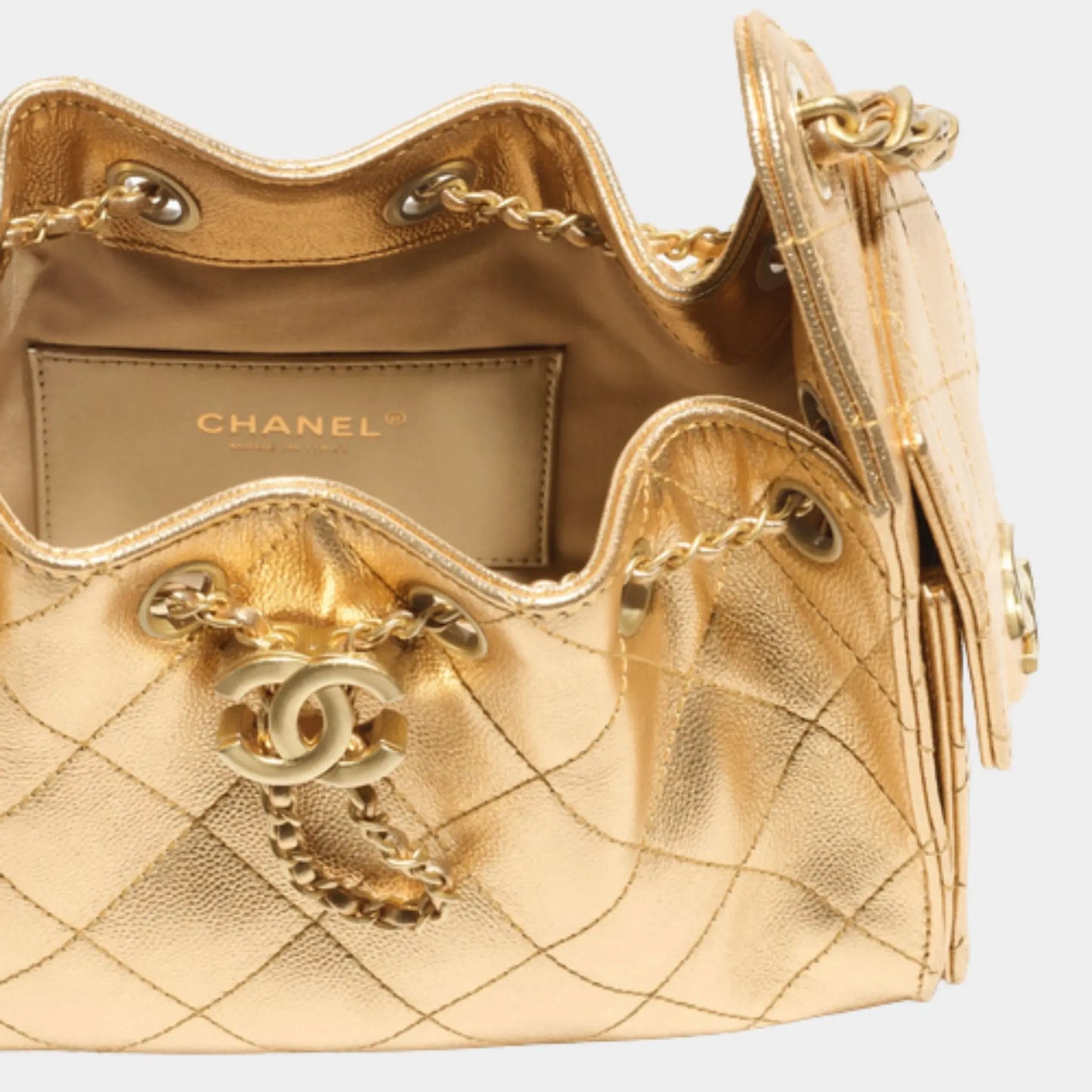 25 Mini Handbag Metallic Grained Calfskin & Gold Metal