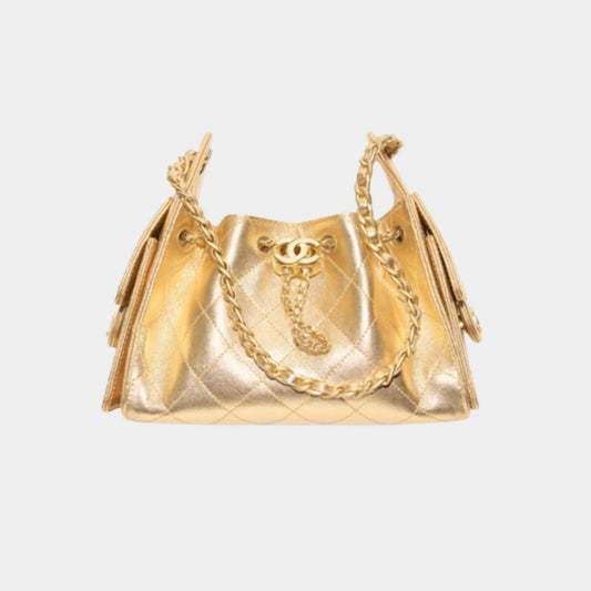 Chanel 25 Mini Handbag Metallic Grained Calfskin & Gold Metal, Front