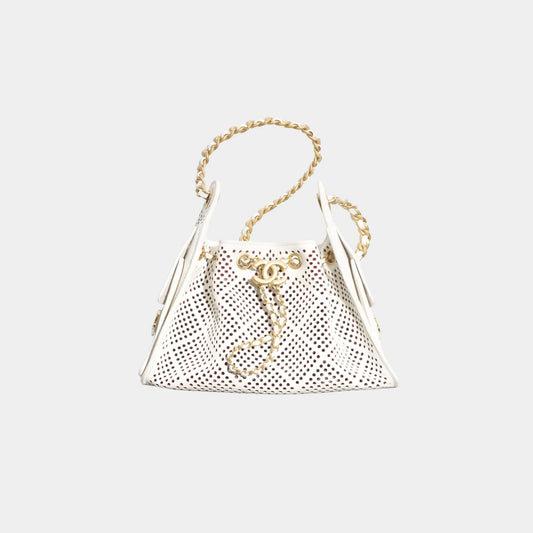 Chanel 25 Mini Handbag Perforated Calfskin & Gold Tone Metal, Front 