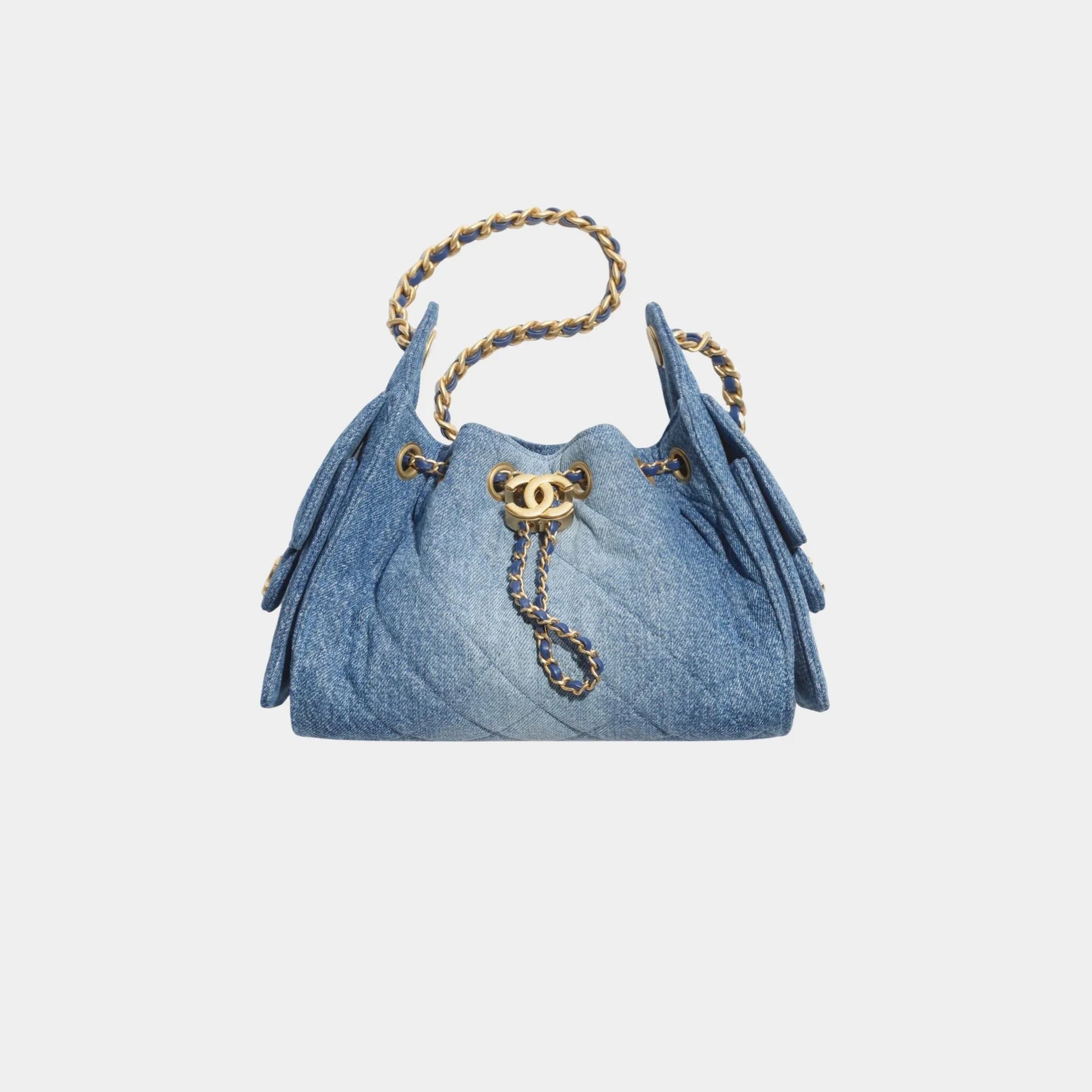 Chanel 25 Mini Handbag Washed Denim & Gold Tone Metal, Blue