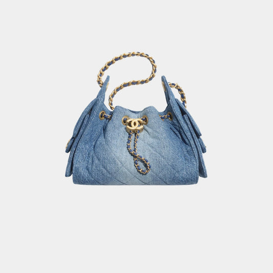 Chanel 25 Mini Handbag Washed Denim & Gold Tone Metal, Blue