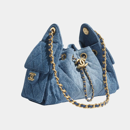 Chanel 25 Mini Handbag Washed Denim & Gold Tone Metal