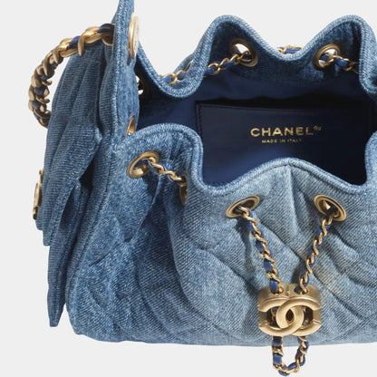 Chanel 25 Mini Handbag Washed Denim & Gold Tone Metal