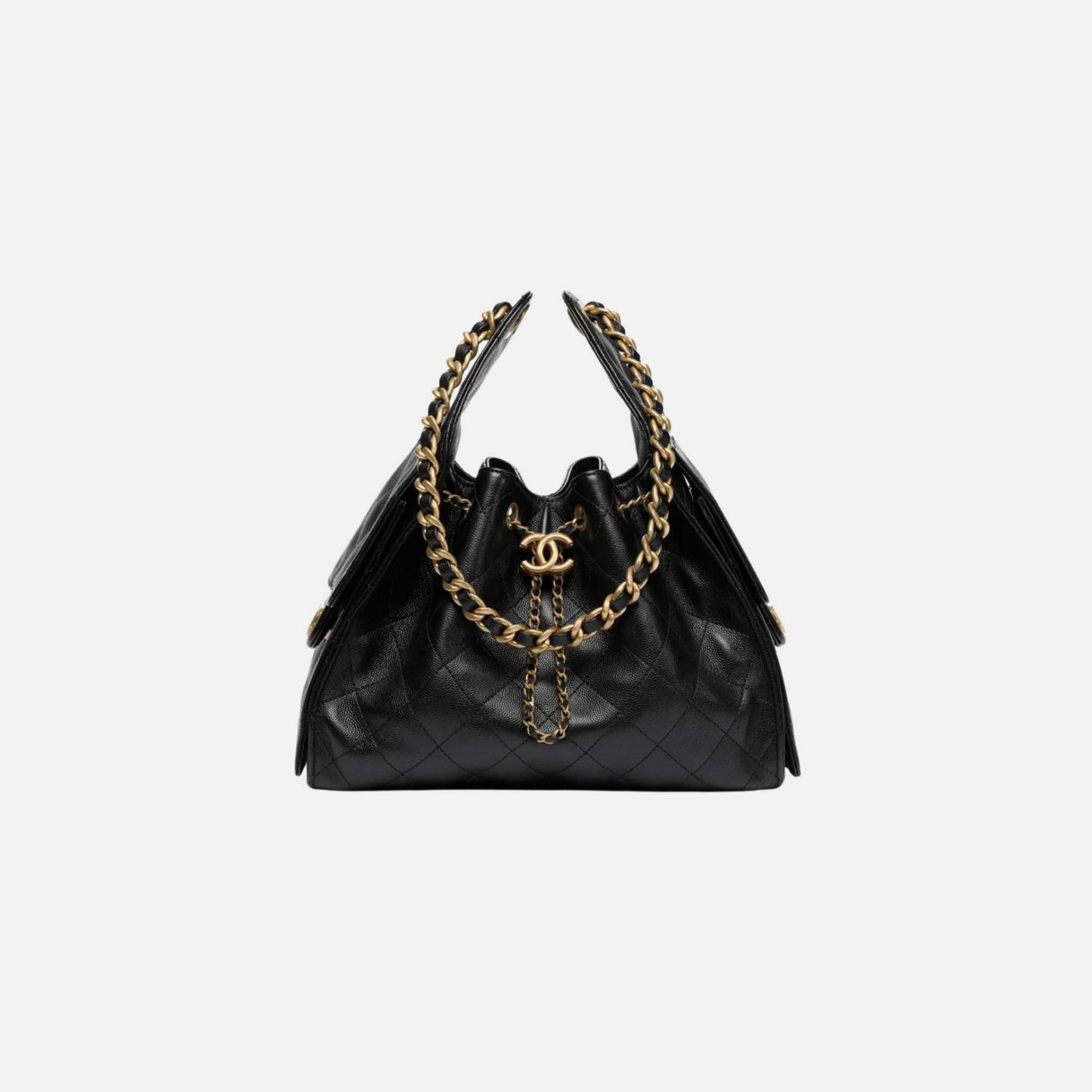 Chanel 25 Small Handbag Grained Calfskin And Gold-Tone Metal, Black, Front