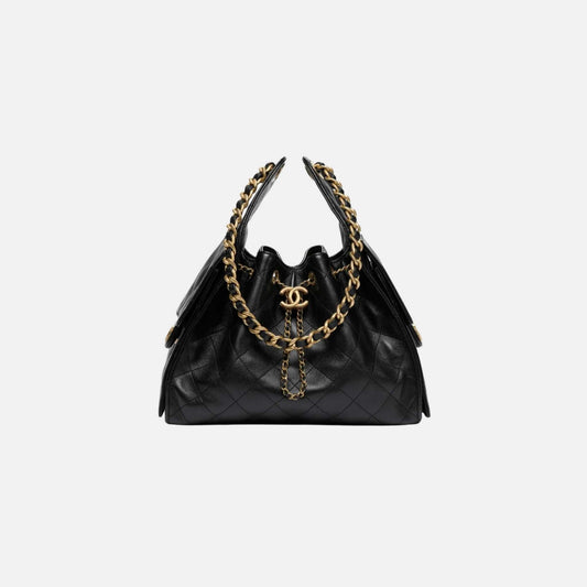 Chanel 25 Small Handbag Grained Calfskin And Gold-Tone Metal, Black, Front