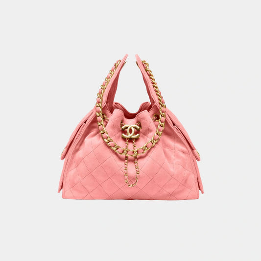 Chanel 25 Small Handbag Suede Calfskin & Gold Tone Metal Pink