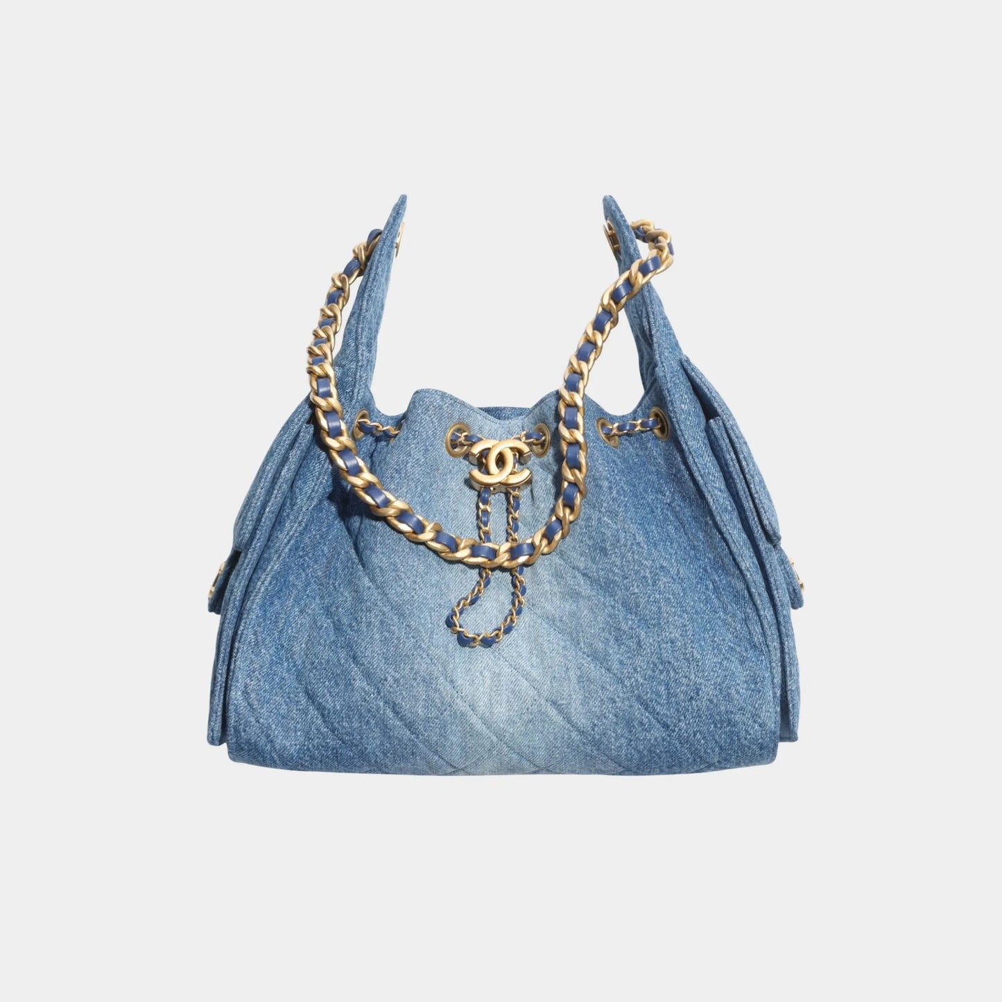 Chanel 25 Small Handbag washed denim & Gold Tone Metal, Front
