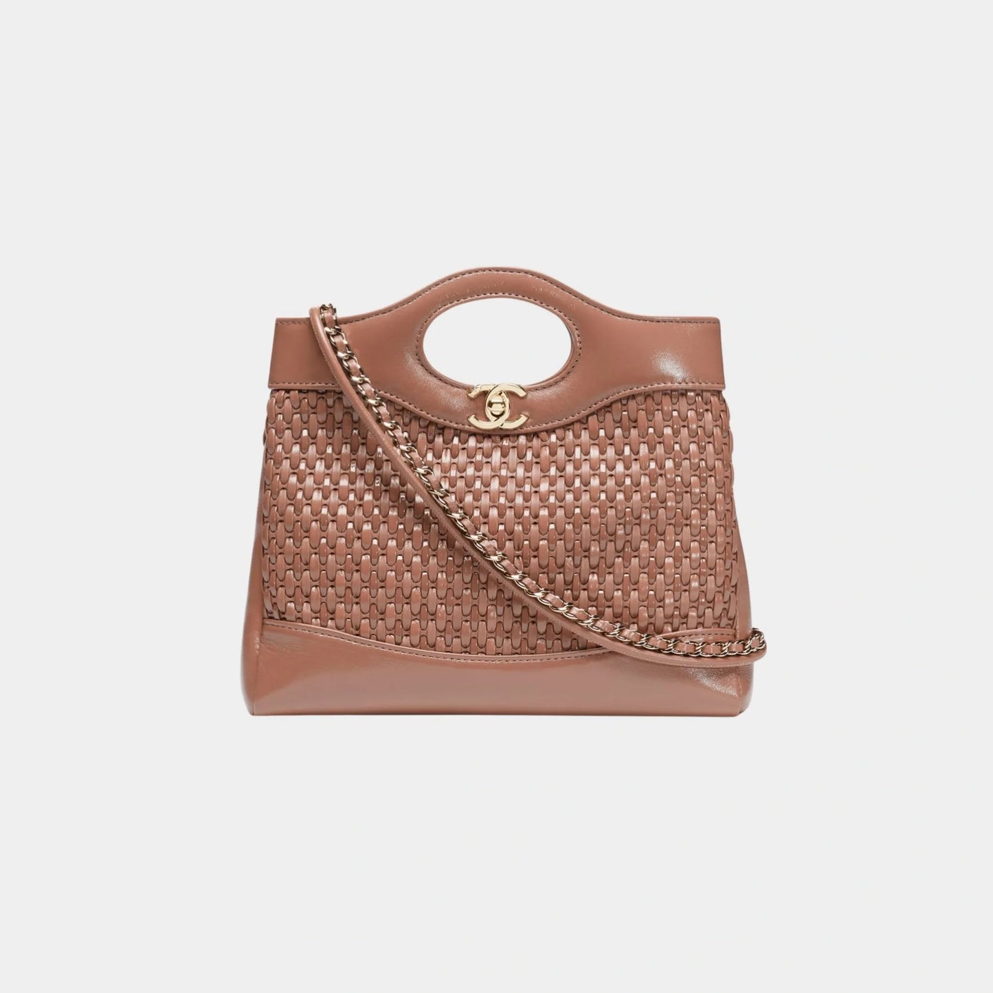 Chanel 31 Mini Shopping Bag Leather & Gold Tone Metal, brown , Front 