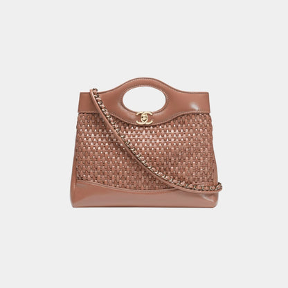 Chanel 31 Mini Shopping Bag Leather & Gold Tone Metal, brown , Front 
