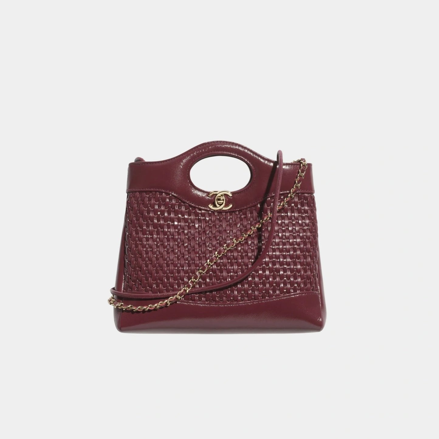 Chanel 31 Mini Shopping Bag Leather & Gold Tone Metal, Burgundy, Front 