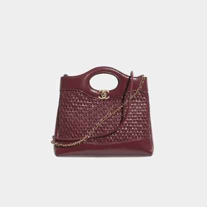 Chanel 31 Mini Shopping Bag Leather & Gold Tone Metal, Burgundy, Front 