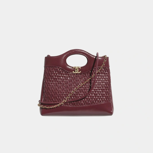 Chanel 31 Mini Shopping Bag Leather & Gold Tone Metal, Burgundy, Front 