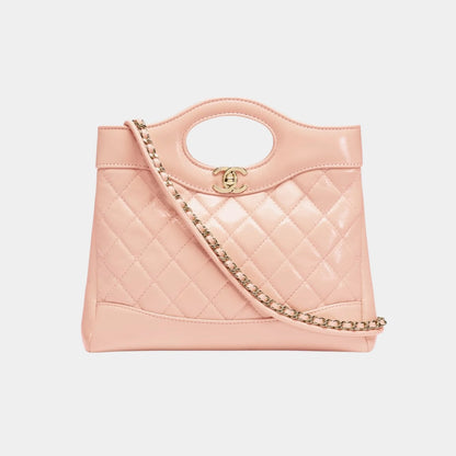 Chanel 31 Mini Shopping Bag Leather & Gold Tone Metal, Light Pink , Front 