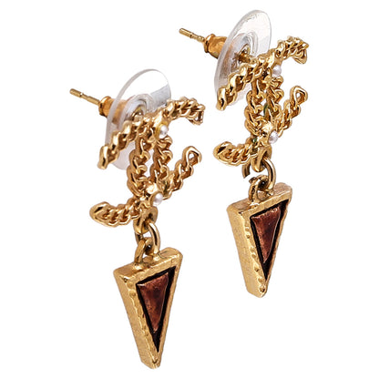 CHANEL CC Gold Tone Chain Link Drop Earrings
