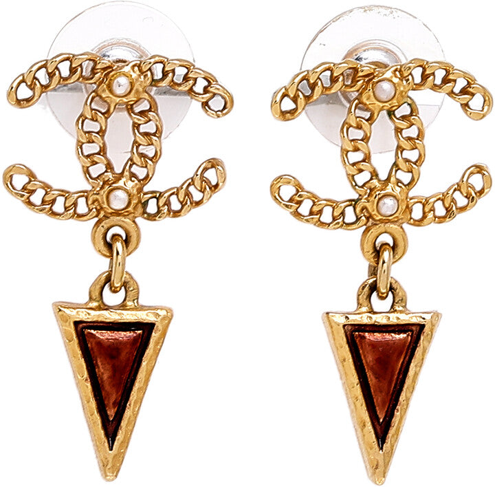 CHANEL CC Gold Tone Chain Link Drop Earrings