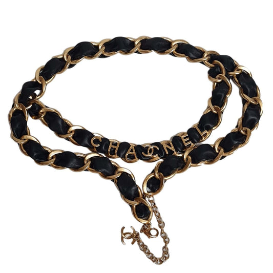 Chanel 2-Layer Belt Black Gold 02940A