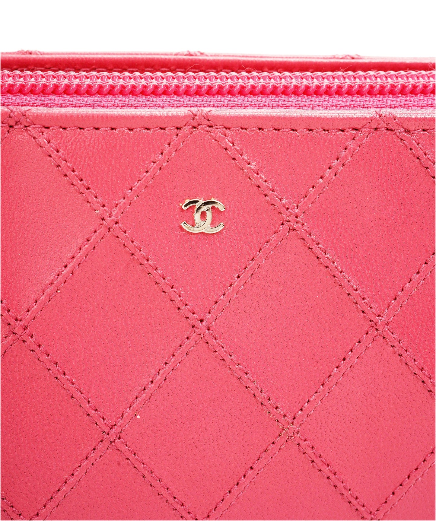 CHANEL Bicolore Chain Accessory Pouch Lamb Skin Pink CC DBXS1767