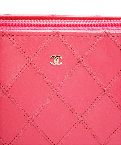 CHANEL Bicolore Chain Accessory Pouch Lamb Skin Pink CC DBXS1767