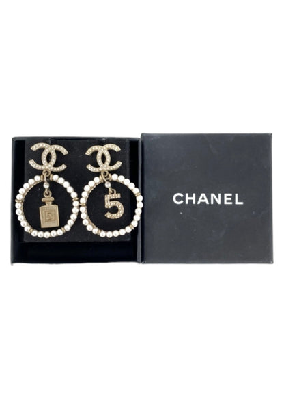 Chanel CC Dangle Hoop Earrings (Pierced) SKC1793