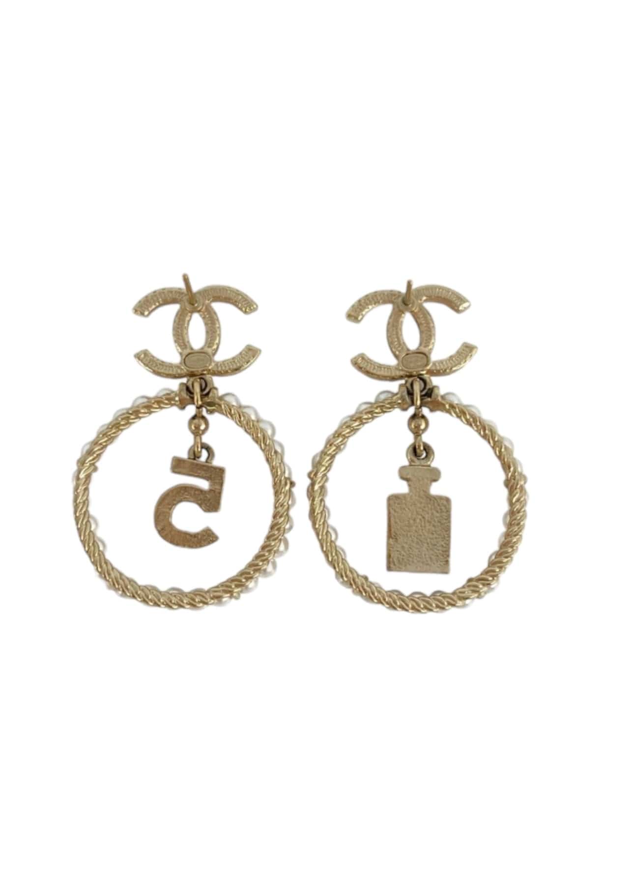 Chanel CC Dangle Hoop Earrings (Pierced) SKC1793
