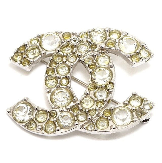 CHANEL CC Mark Crystal Silver-toned Pin Brooch 06V #62404 AJCSC1252