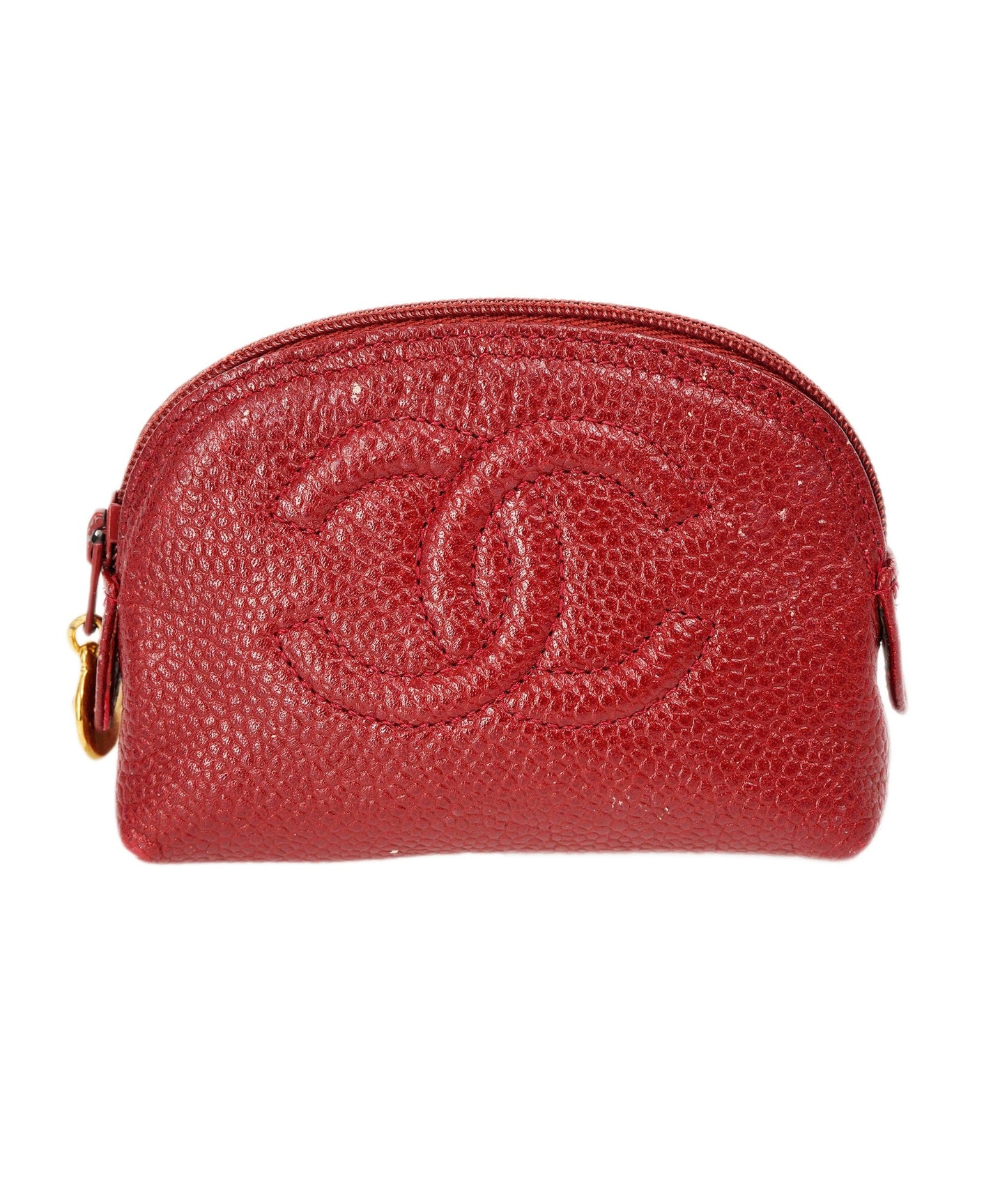 CHANEL COCO Mark Pouch Caviar Skin Red Gold CC Auth yk14727 DBXS1635