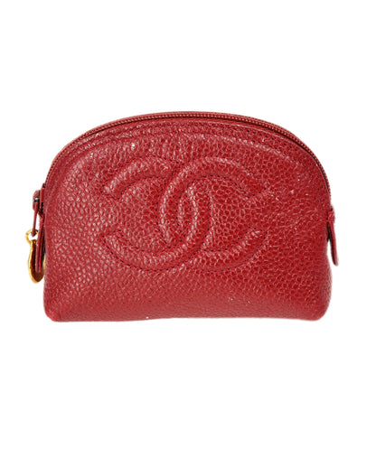 CHANEL COCO Mark Pouch Caviar Skin Red Gold CC Auth yk14727 DBXS1635