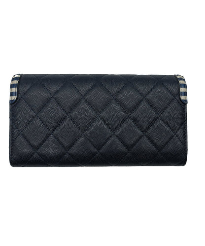 Chanel Matelasse Cruise Line Long Wallet Caviar Skin Navy CC Auth 29542A DXBS0329