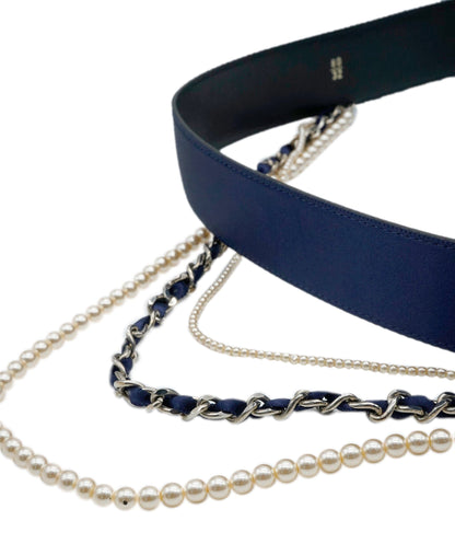 Chanel Belt Navy Satin Bow and Pearl Detail Size 80 AGC1472