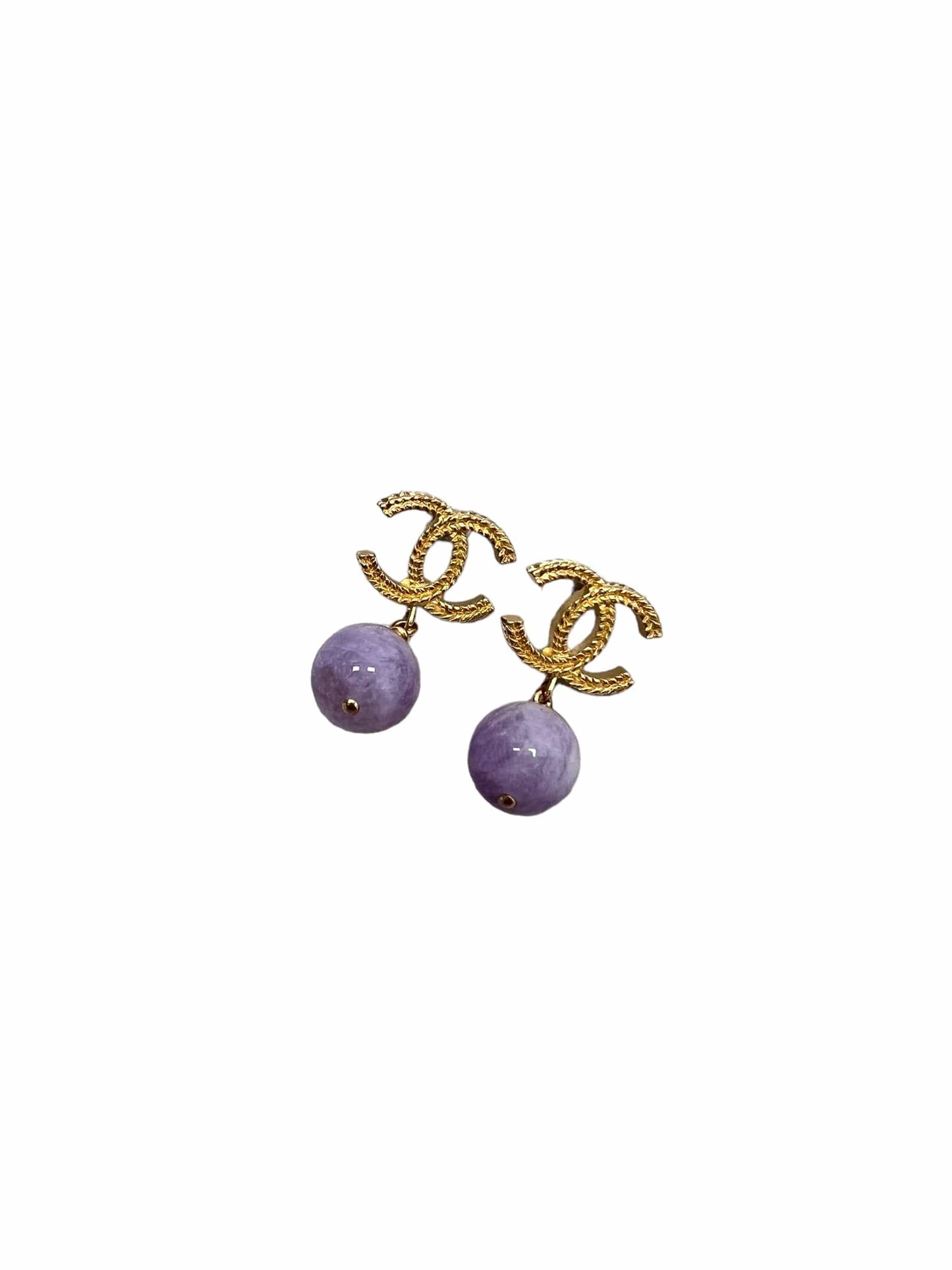Chanel CC Dropped Purple Earrings GHW (Pierced) SKC1654