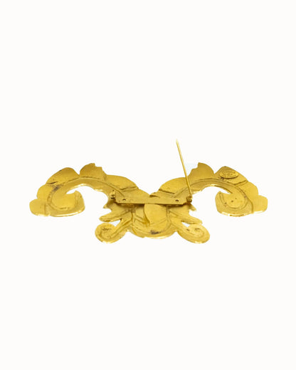 Chanel Large Gilt High Polish Acanthus Leaf Scroll Brooch Collection 24 1991 - ASL2516