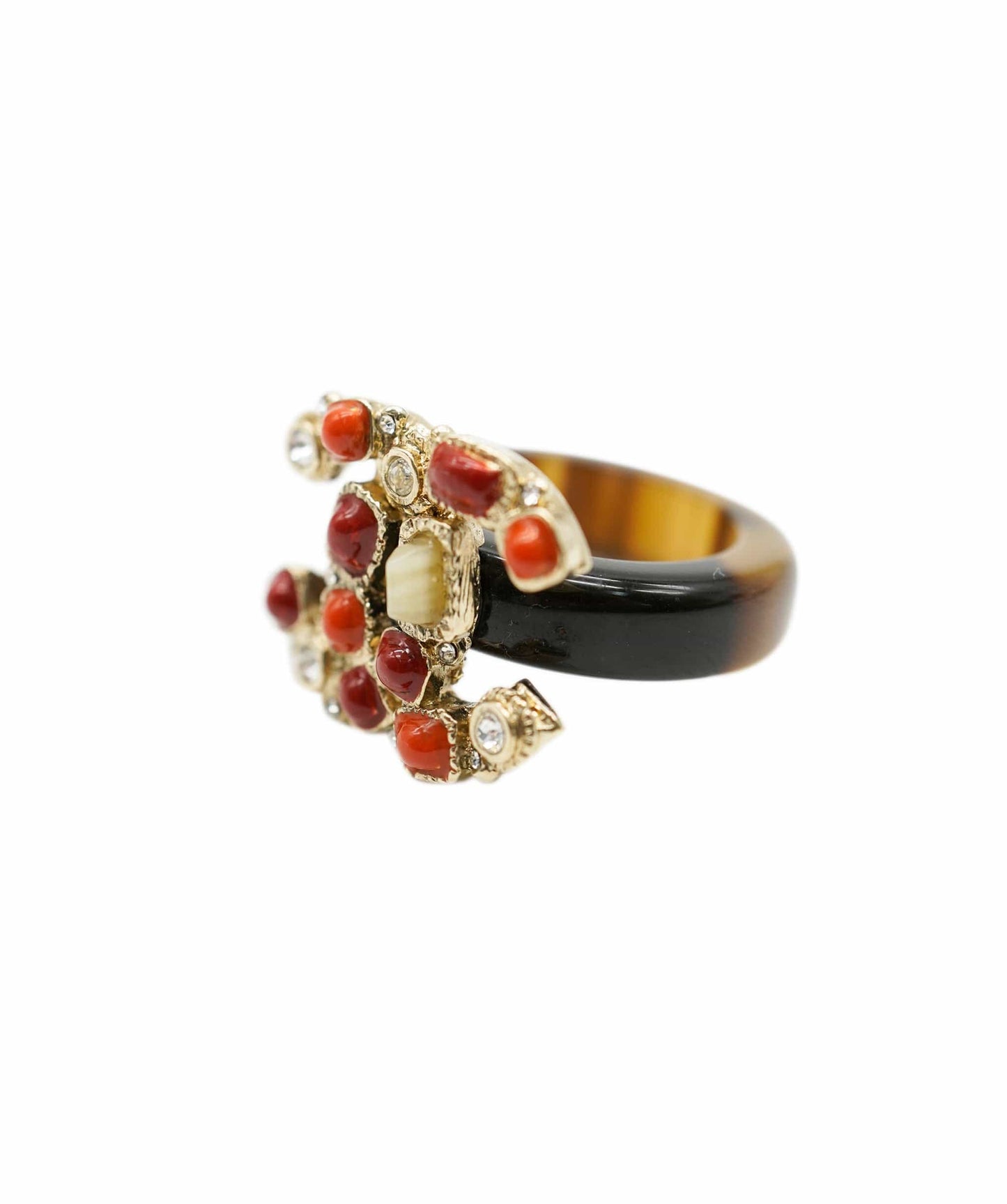 Chanel Red Orange Gold Ring  ALC0851