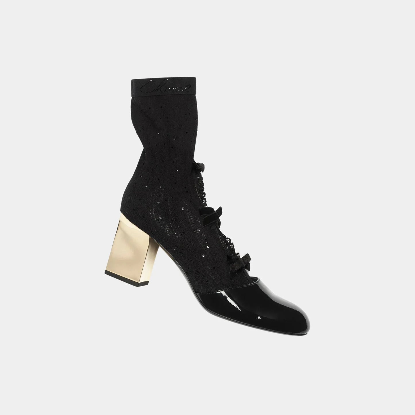 Chanel Ankle Boot Mixed Fibers and Patent Calfskin, Black, Side