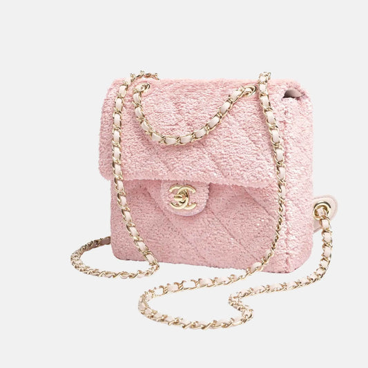 Backpack in Quilted Sequins and Gold Metal
