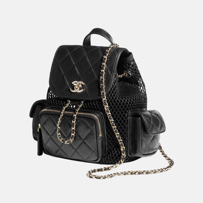 Chanel Backpack In Mesh Shiny Lambskin & Gold Tone Metal, Front