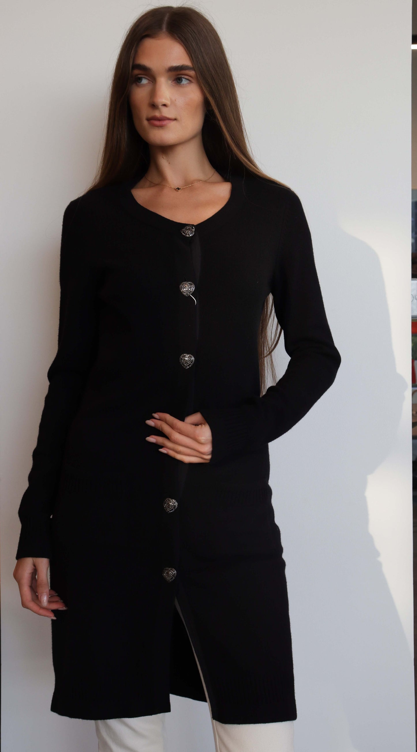 Chanel 09C Heart Buttons Logo Cardigan Black DXBS1280