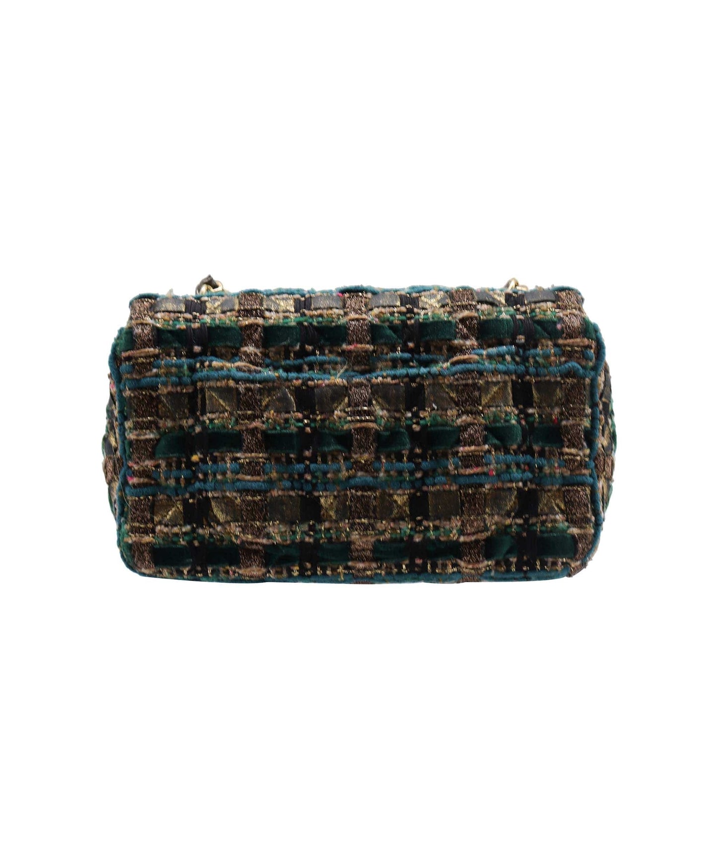 Chanel 19A gold blue tweed mini rectangular DXBS1477