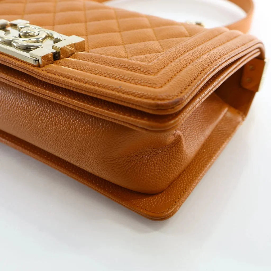 Chanel 21A Small Boy Bag Caramel Brown Caviar L-ZZM8B1