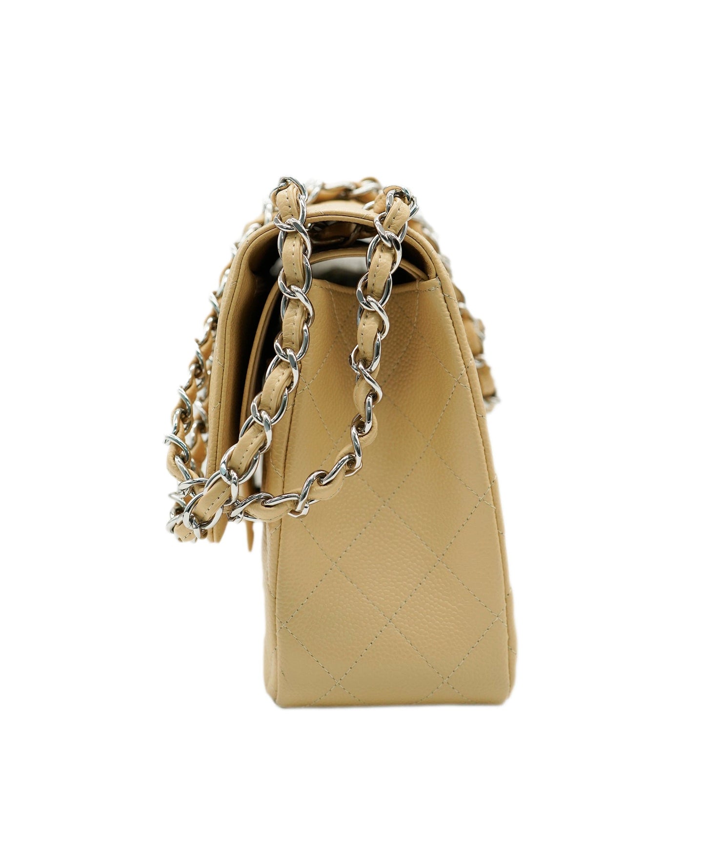 Chanel Caviar Beige Jumbo With Silver Hardware In Box  DBXS1040