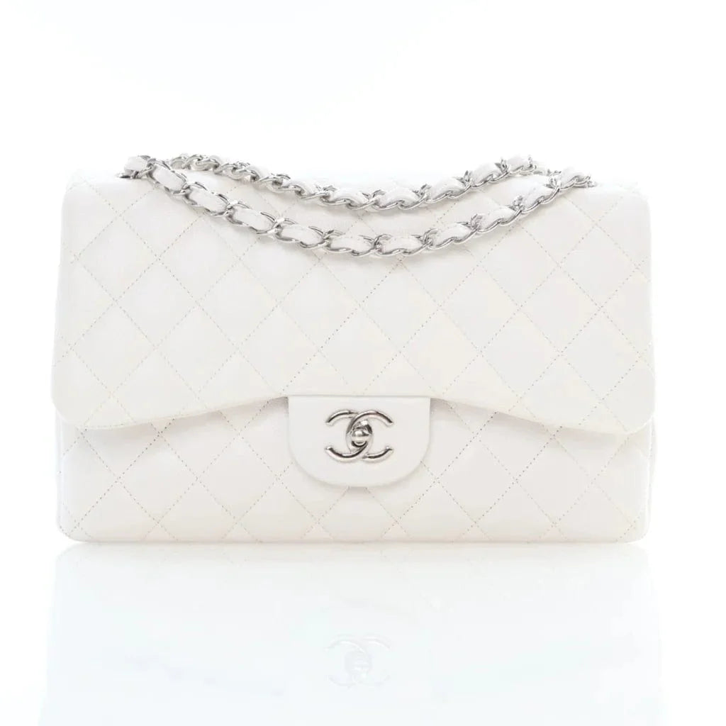 Chanel Classic Double Flap Jumbo White Caviar L-Y1LHVQ