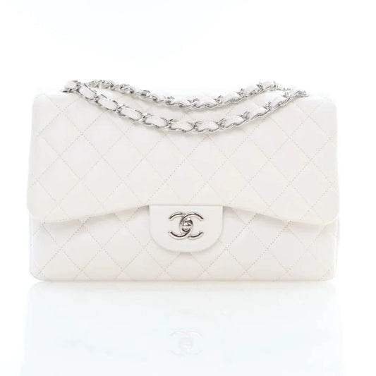 Chanel Classic Double Flap Jumbo White Caviar L-Y1LHVQ
