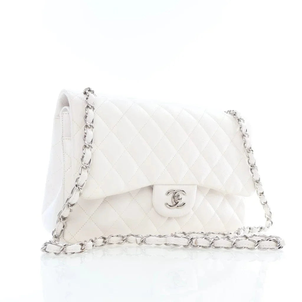 Chanel Classic Double Flap Jumbo White Caviar L-Y1LHVQ