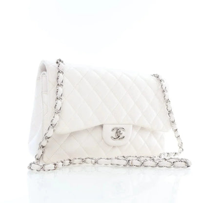 Chanel Classic Double Flap Jumbo White Caviar L-Y1LHVQ
