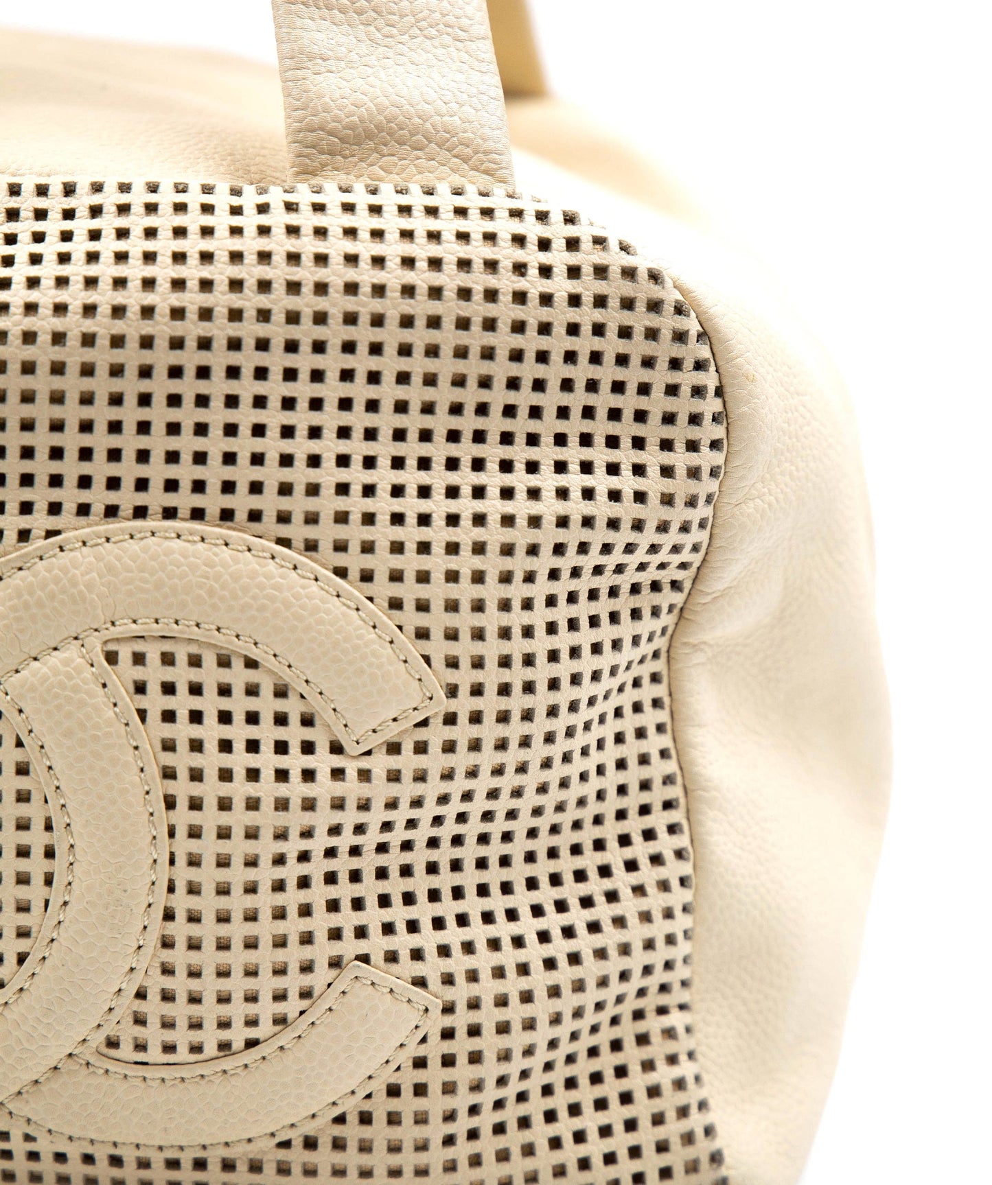 Chanel Cream Perforated Leather Bowling Bag - AGL2122