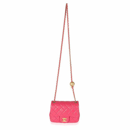 Chanel Dark Pink Quilted Lambskin Pearl Crush Mini Square Flap Bag DXBS1463